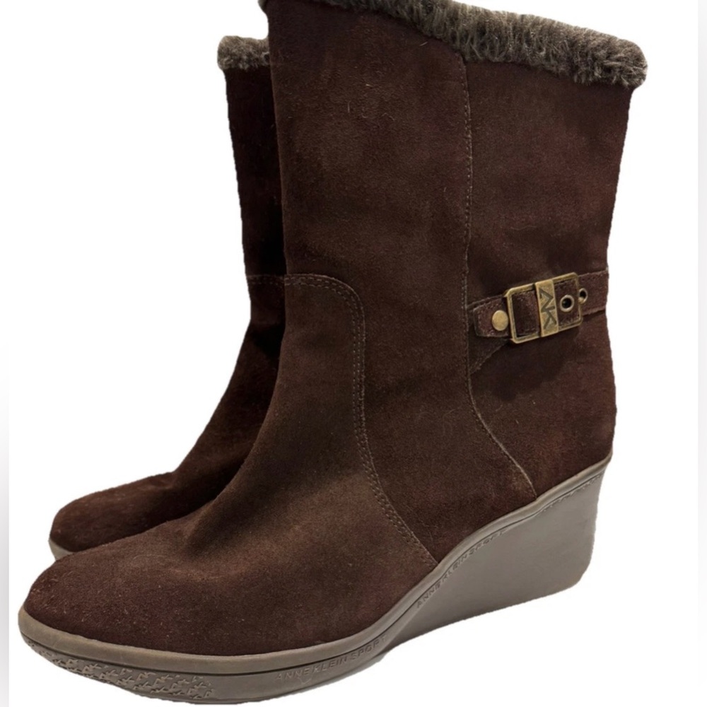 Anne Klein Brown Suede Wedge Boots